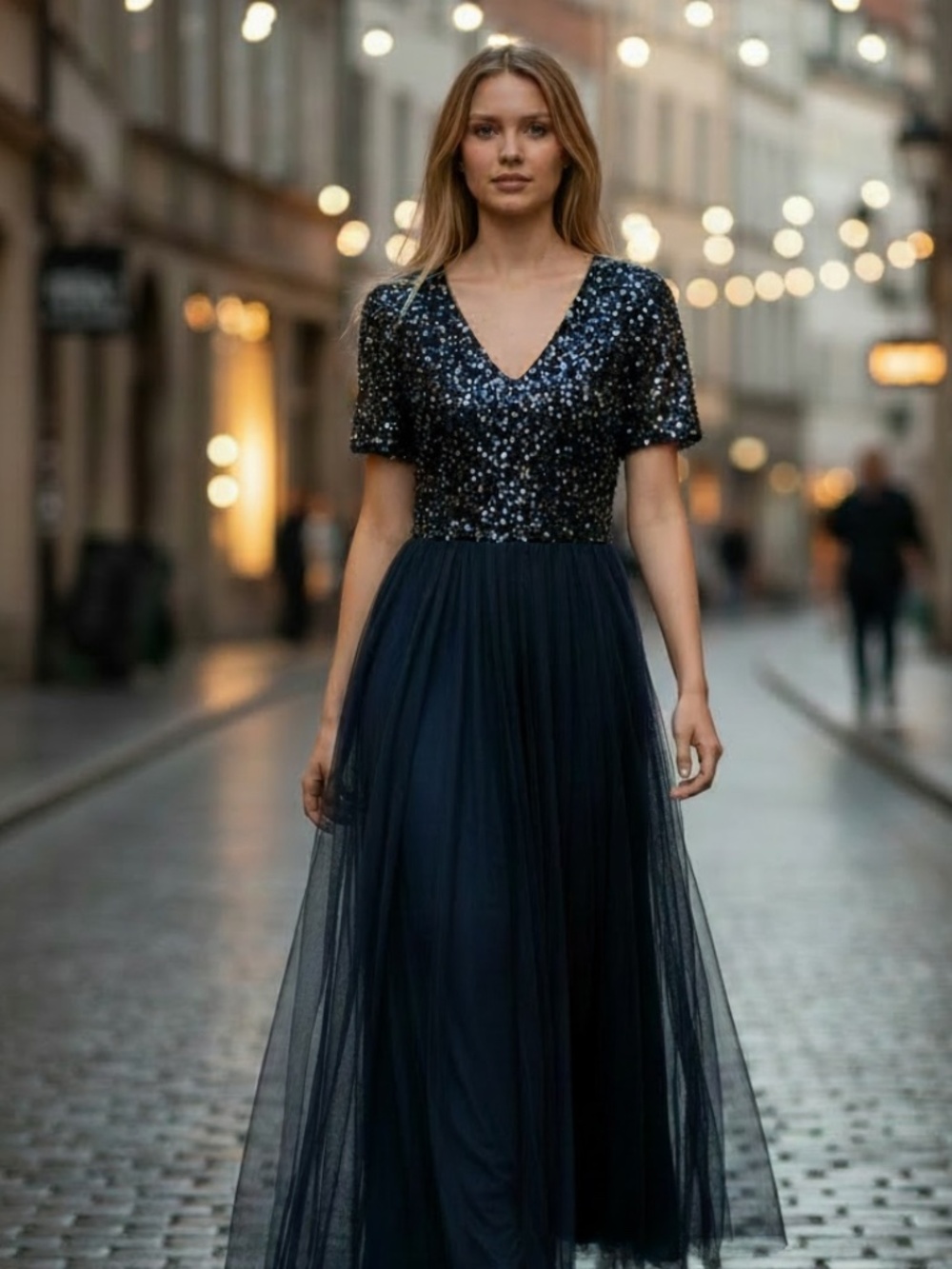 ⭐️ Maya Deluxe Women's V-Neck Navy Gown - size tag missing
